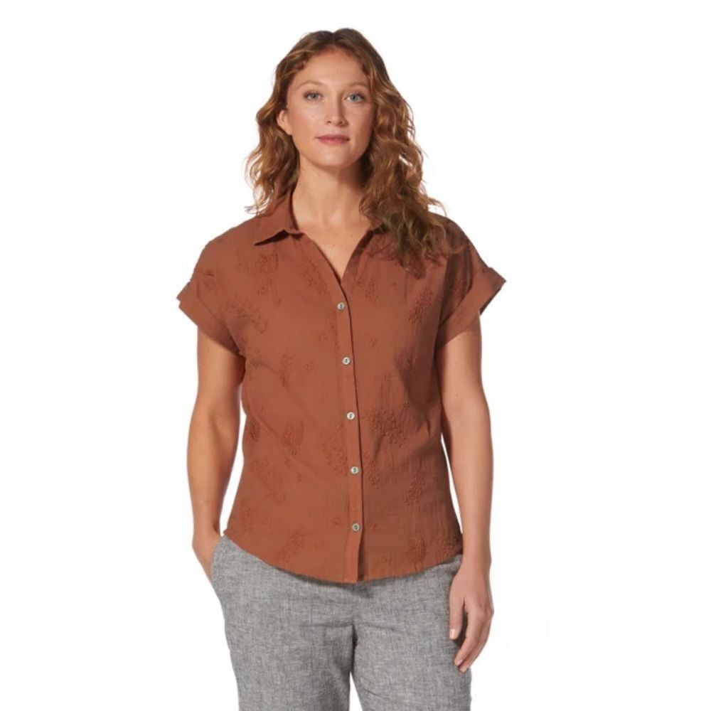 EXCELLENT CONDITION WOMEN’S SIZE MEDIUM KAVU LINEN BLEND SHORT-SLEEVED TOP